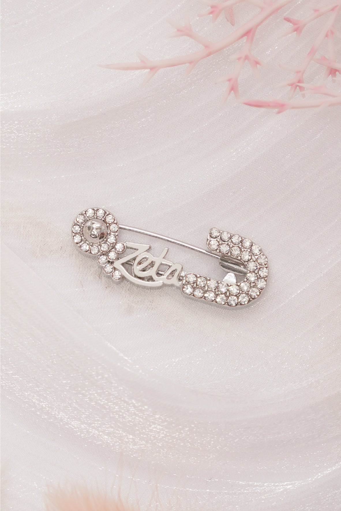 Safety Hijab Pin With Crystal - Silver