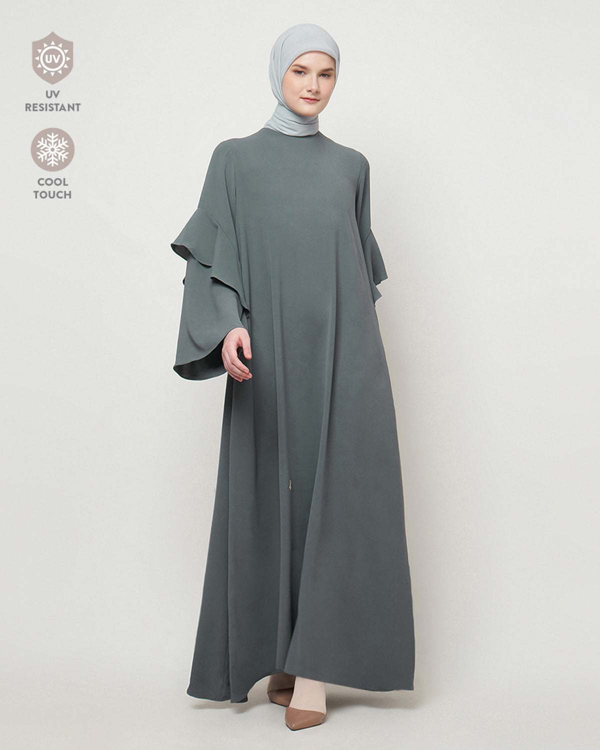 Ameera - Grey Abaya with Ruffle Sleeve