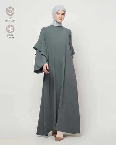 Ameera - Grey Abaya with Ruffle Sleeve