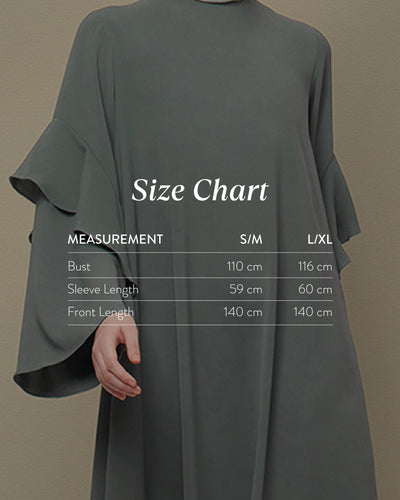 Ameera - Grey Abaya with Ruffle Sleeve