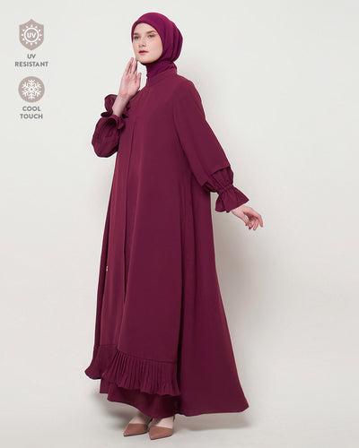 Safra - Maroon Abaya with Pleated Accent