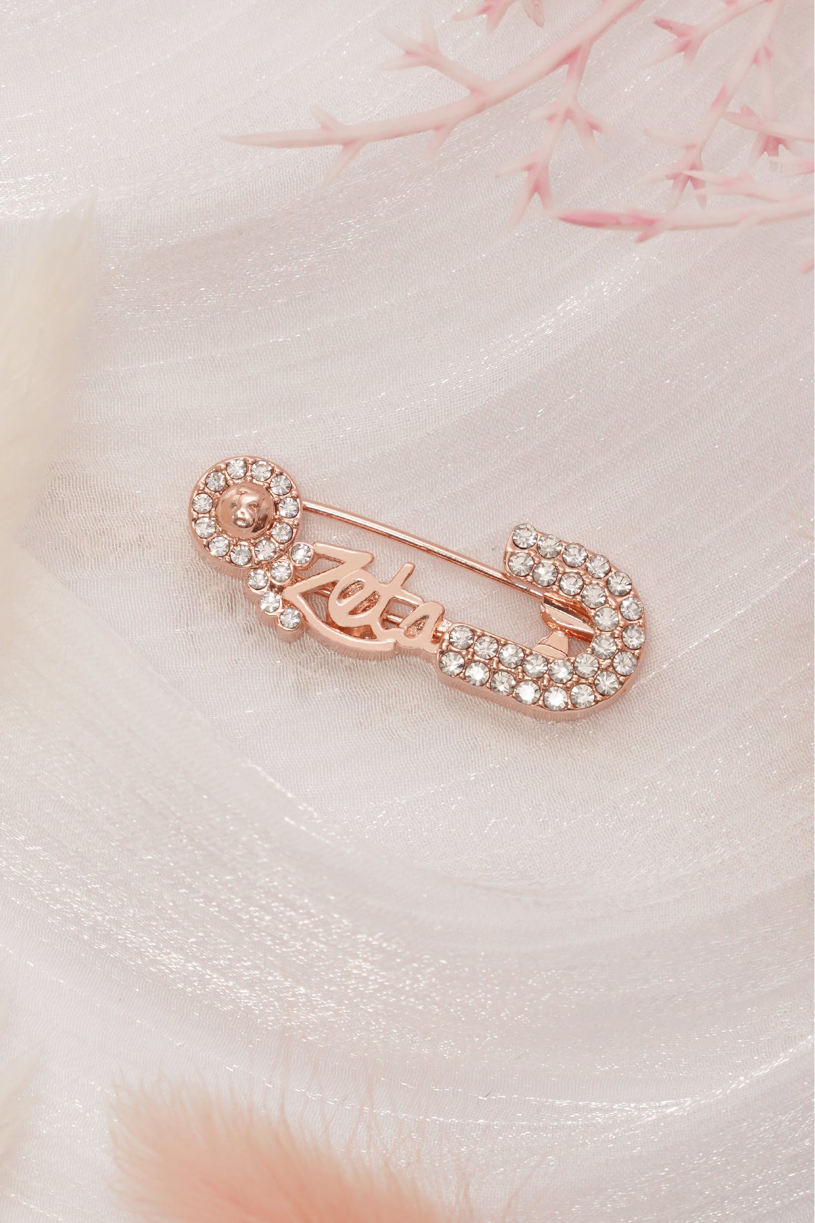 Safety Hijab Pin With Crystal - Rose Gold