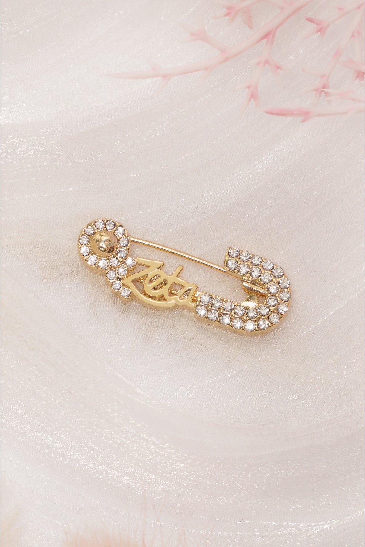 Safety Hijab Pin With Crystal - Gold