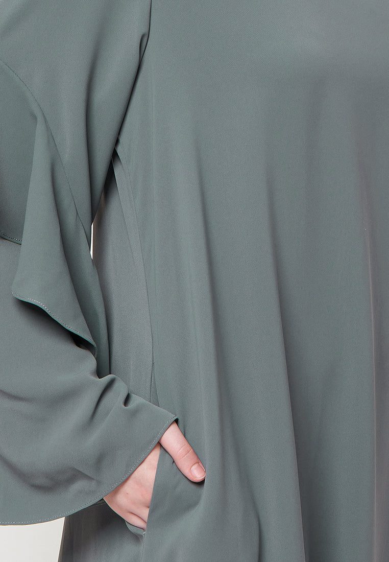 Ameera - Grey Abaya with Ruffle Sleeve