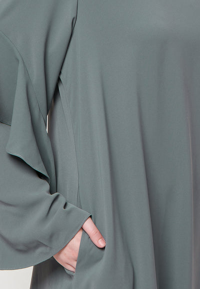 Ameera - Grey Abaya with Ruffle Sleeve