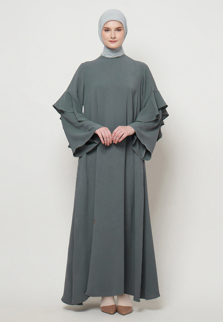 Ameera - Grey Abaya with Ruffle Sleeve