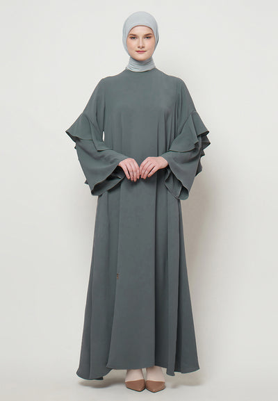 Ameera - Grey Abaya with Ruffle Sleeve