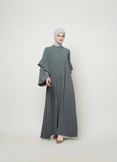 Ameera - Grey Abaya with Ruffle Sleeve