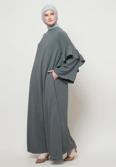 Ameera - Grey Abaya with Ruffle Sleeve