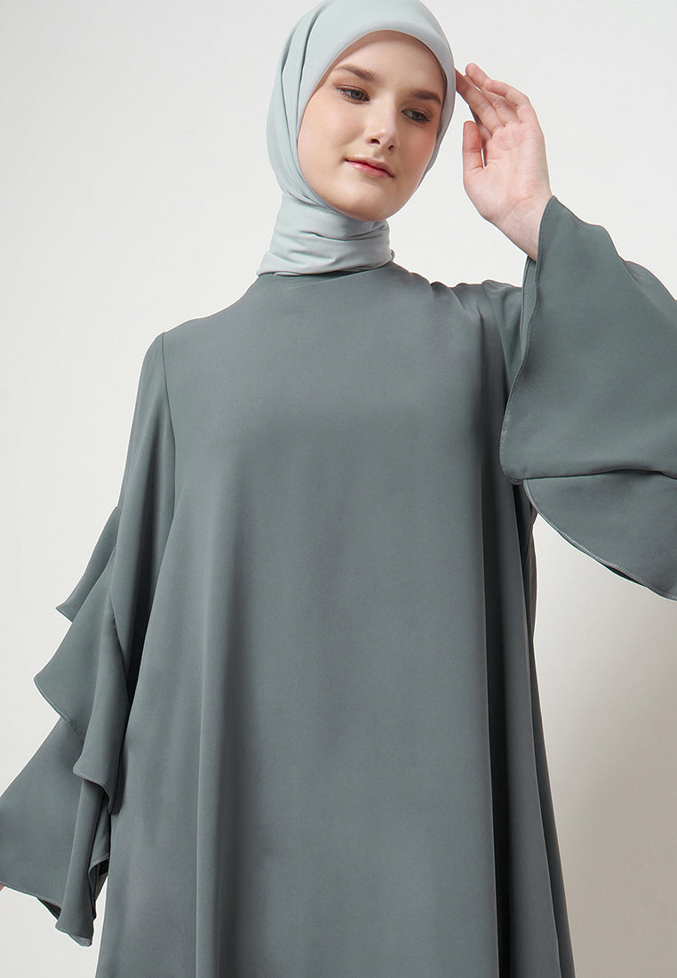 Ameera - Grey Abaya with Ruffle Sleeve
