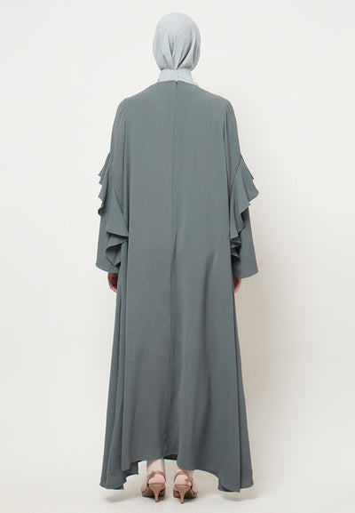 Ameera - Grey Abaya with Ruffle Sleeve
