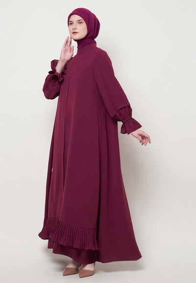 Safra - Maroon Abaya with Pleated Accent