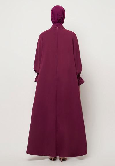 Safra - Maroon Abaya with Pleated Accent